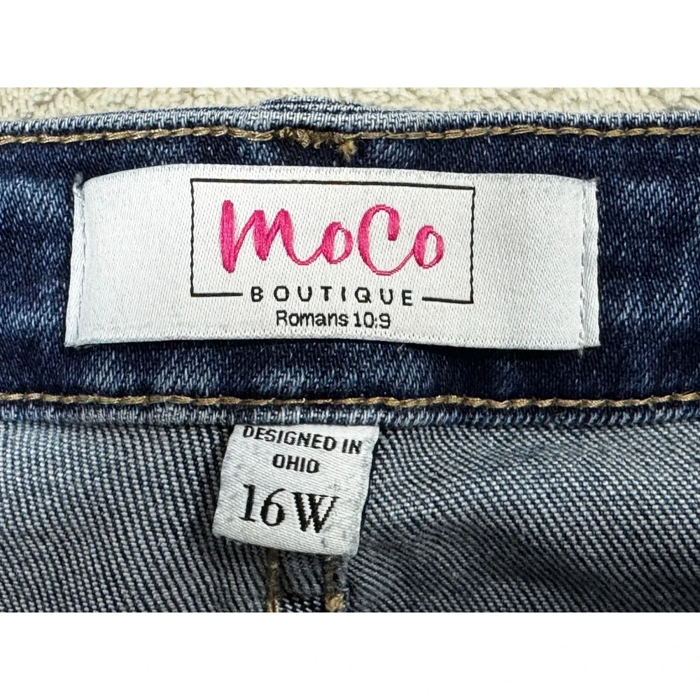 Moco Boutique Womens Flare Raw Hem Stretch Blue Jeans 16W Meas: 35x29